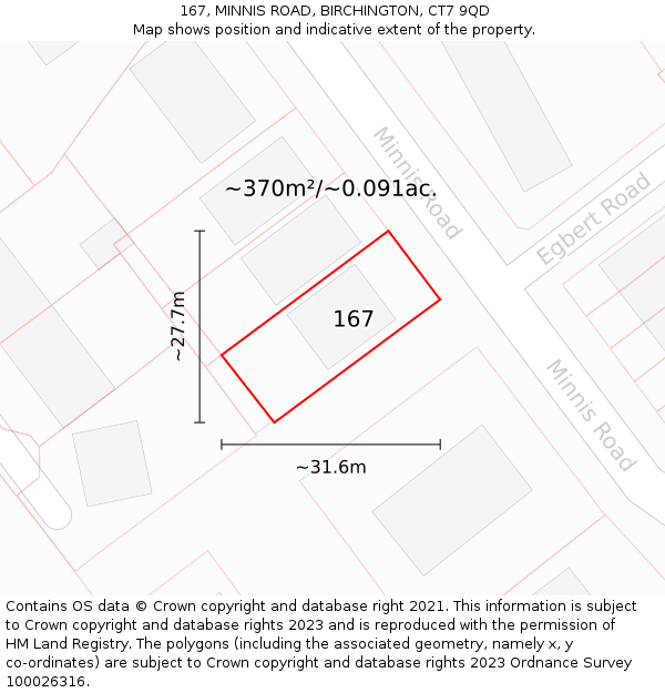 167, MINNIS ROAD, BIRCHINGTON, CT7 9QD: Plot and title map