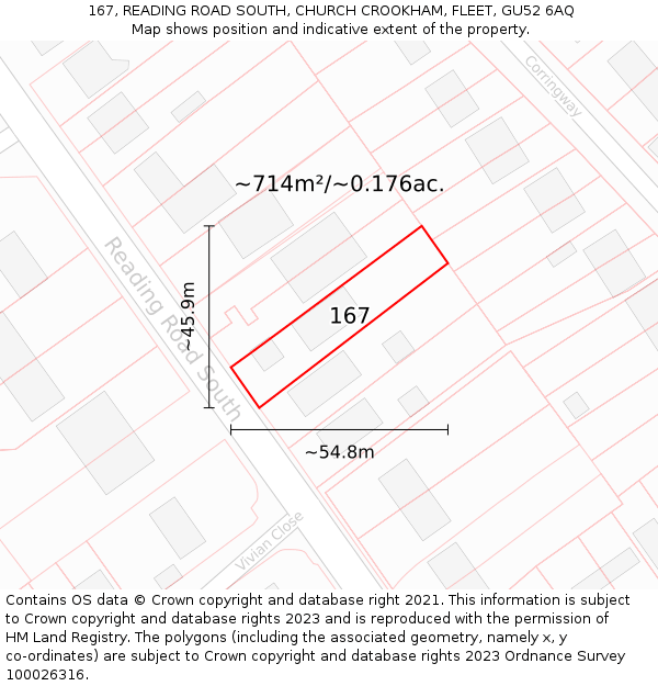 167, READING ROAD SOUTH, CHURCH CROOKHAM, FLEET, GU52 6AQ: Plot and title map