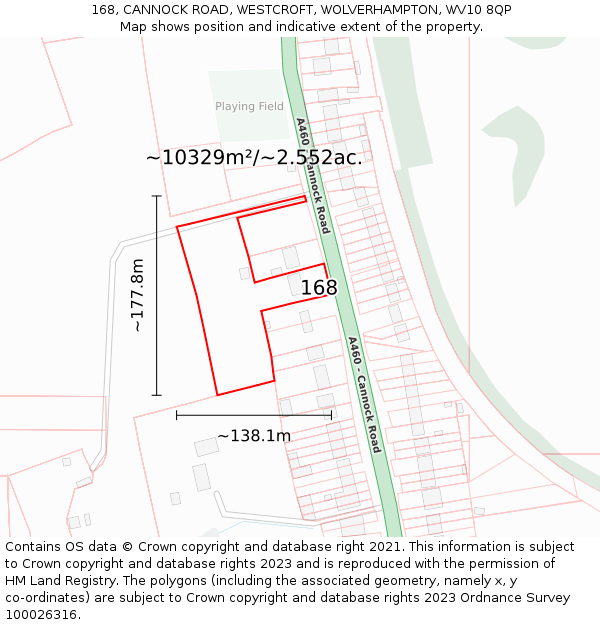 168, CANNOCK ROAD, WESTCROFT, WOLVERHAMPTON, WV10 8QP: Plot and title map