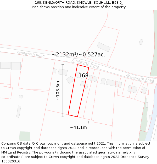 168, KENILWORTH ROAD, KNOWLE, SOLIHULL, B93 0JJ: Plot and title map