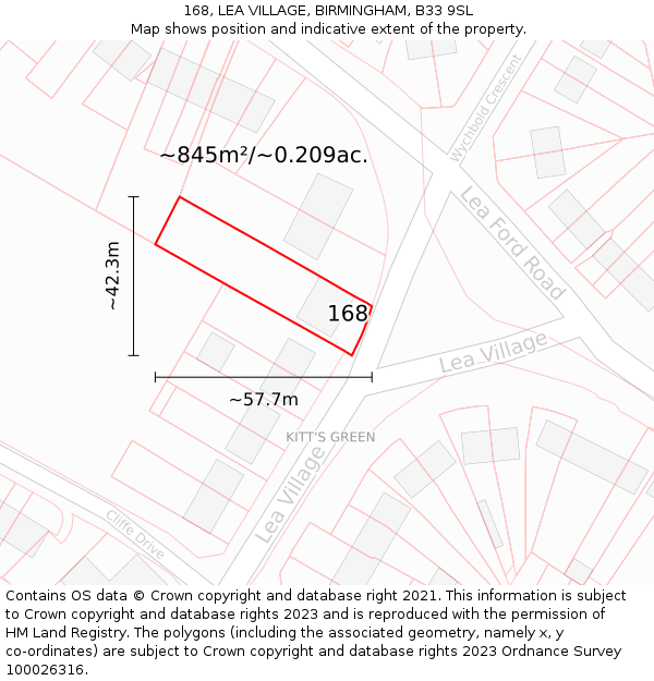 168, LEA VILLAGE, BIRMINGHAM, B33 9SL: Plot and title map