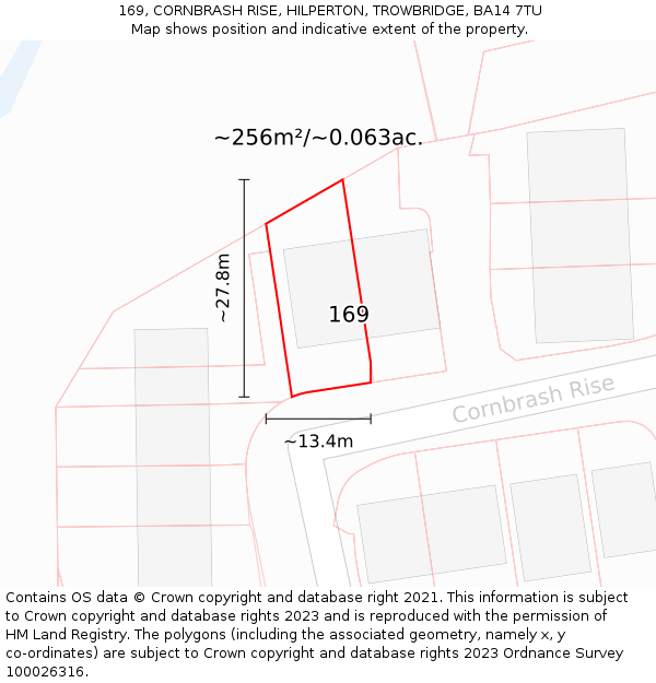 169, CORNBRASH RISE, HILPERTON, TROWBRIDGE, BA14 7TU: Plot and title map