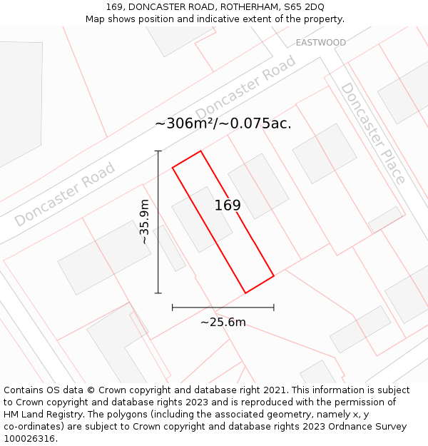 169, DONCASTER ROAD, ROTHERHAM, S65 2DQ: Plot and title map