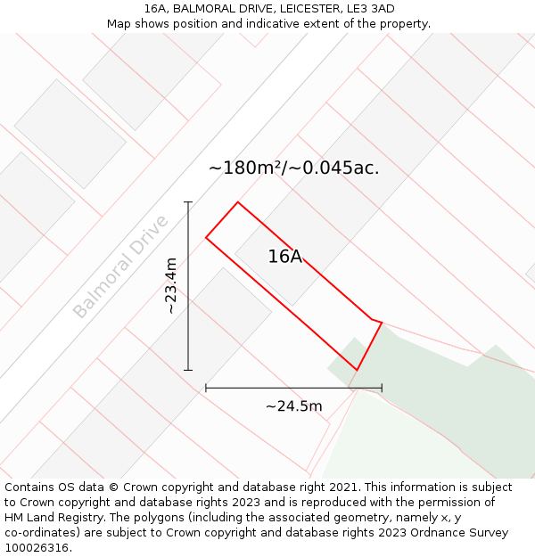 16A, BALMORAL DRIVE, LEICESTER, LE3 3AD: Plot and title map