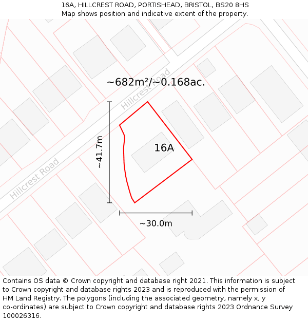 16A, HILLCREST ROAD, PORTISHEAD, BRISTOL, BS20 8HS: Plot and title map