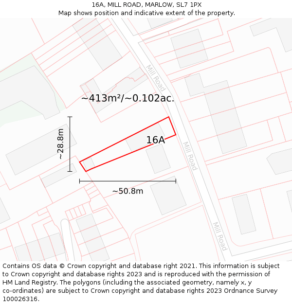 16A, MILL ROAD, MARLOW, SL7 1PX: Plot and title map