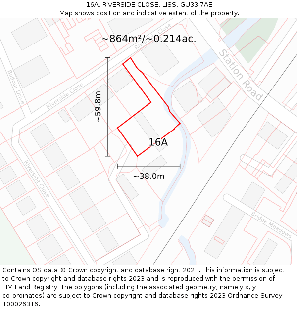 16A, RIVERSIDE CLOSE, LISS, GU33 7AE: Plot and title map