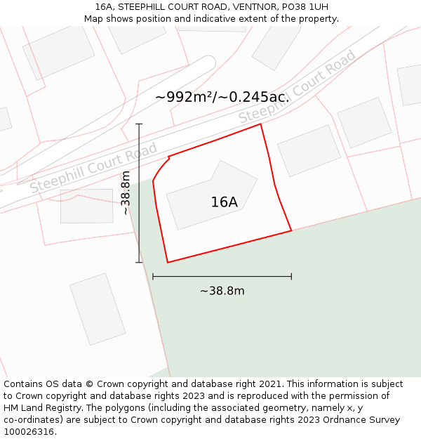 16A, STEEPHILL COURT ROAD, VENTNOR, PO38 1UH: Plot and title map