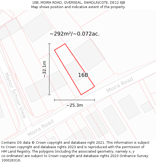 16B, MOIRA ROAD, OVERSEAL, SWADLINCOTE, DE12 6JB: Plot and title map