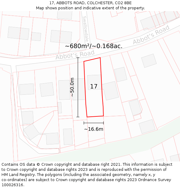 17, ABBOTS ROAD, COLCHESTER, CO2 8BE: Plot and title map