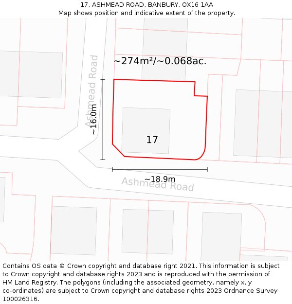 17, ASHMEAD ROAD, BANBURY, OX16 1AA: Plot and title map