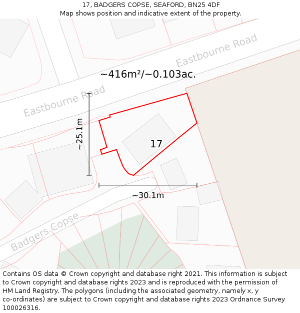 17, BADGERS COPSE, SEAFORD, BN25 4DF: Plot and title map