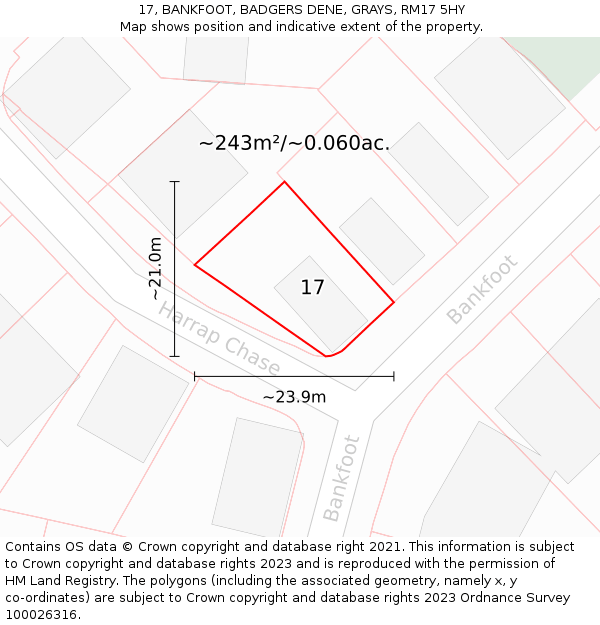 17, BANKFOOT, BADGERS DENE, GRAYS, RM17 5HY: Plot and title map