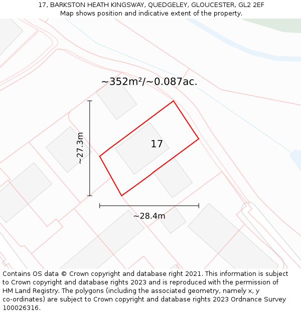 17, BARKSTON HEATH KINGSWAY, QUEDGELEY, GLOUCESTER, GL2 2EF: Plot and title map