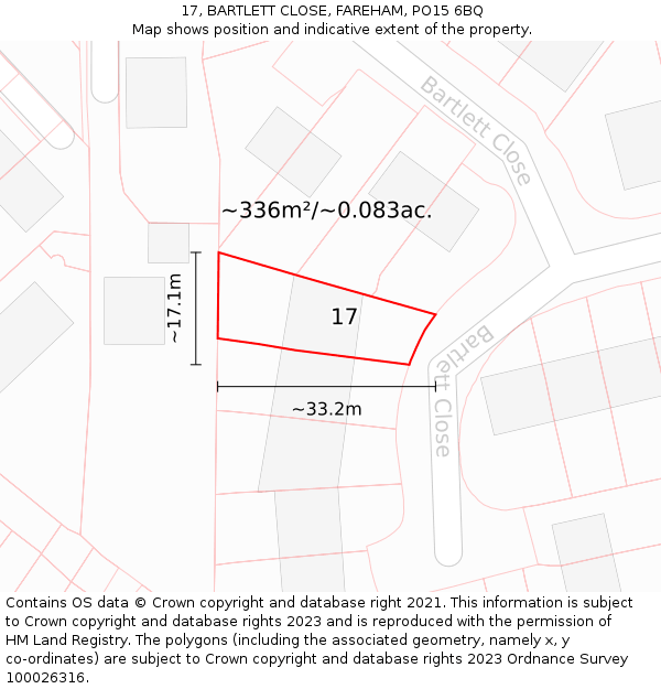 17, BARTLETT CLOSE, FAREHAM, PO15 6BQ: Plot and title map