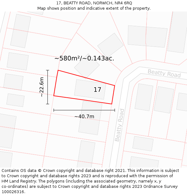 17, BEATTY ROAD, NORWICH, NR4 6RQ: Plot and title map