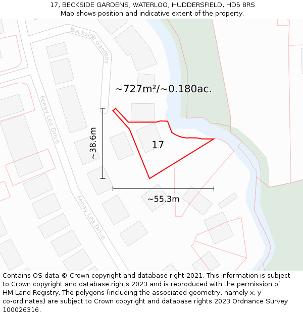 17, BECKSIDE GARDENS, WATERLOO, HUDDERSFIELD, HD5 8RS: Plot and title map