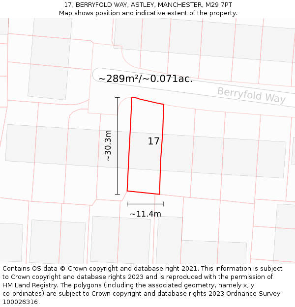 17, BERRYFOLD WAY, ASTLEY, MANCHESTER, M29 7PT: Plot and title map