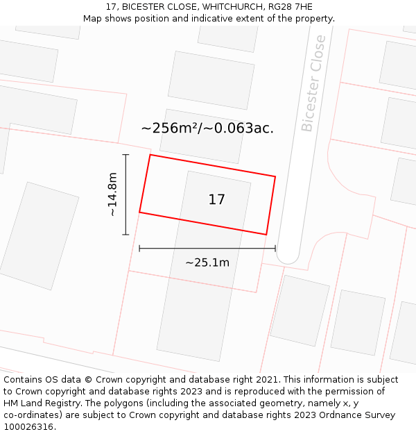 17, BICESTER CLOSE, WHITCHURCH, RG28 7HE: Plot and title map