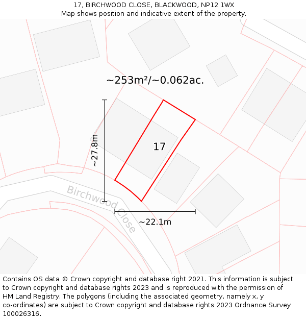 17, BIRCHWOOD CLOSE, BLACKWOOD, NP12 1WX: Plot and title map