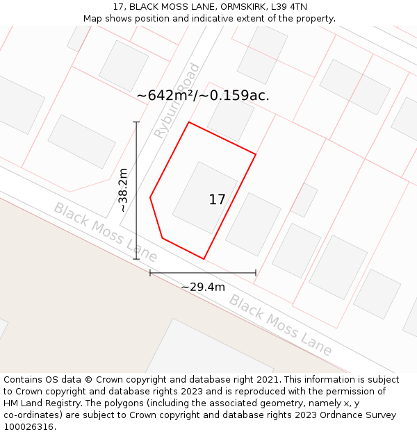 17, BLACK MOSS LANE, ORMSKIRK, L39 4TN: Plot and title map