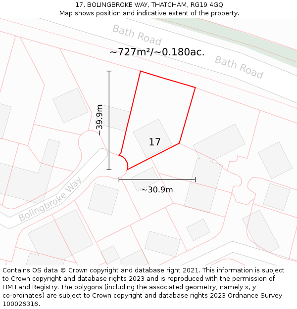 17, BOLINGBROKE WAY, THATCHAM, RG19 4GQ: Plot and title map