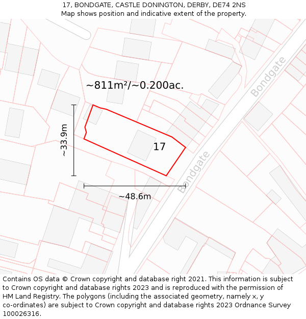 17, BONDGATE, CASTLE DONINGTON, DERBY, DE74 2NS: Plot and title map