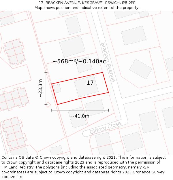 17, BRACKEN AVENUE, KESGRAVE, IPSWICH, IP5 2PP: Plot and title map