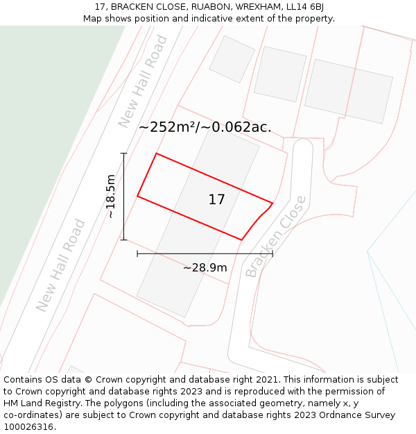 17, BRACKEN CLOSE, RUABON, WREXHAM, LL14 6BJ: Plot and title map