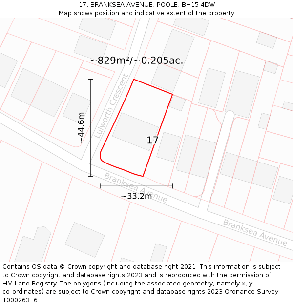 17, BRANKSEA AVENUE, POOLE, BH15 4DW: Plot and title map