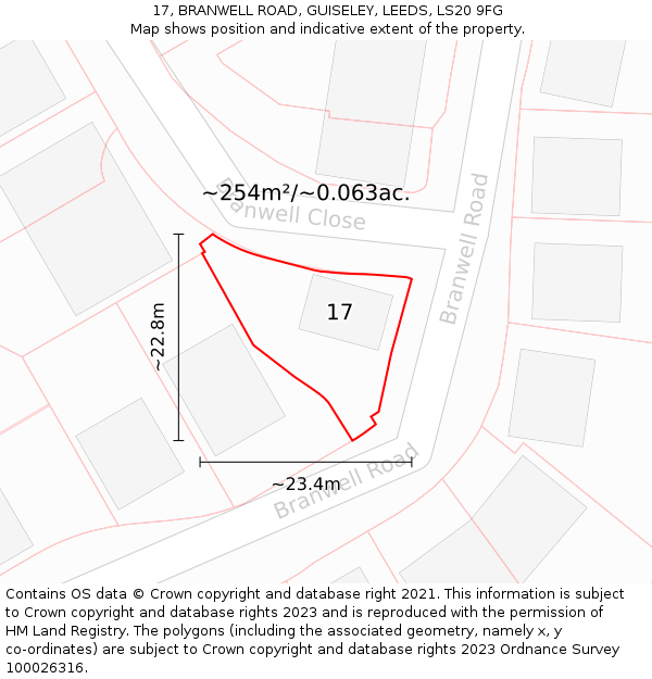 17, BRANWELL ROAD, GUISELEY, LEEDS, LS20 9FG: Plot and title map