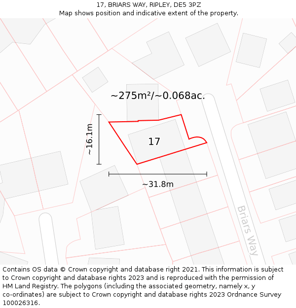 17, BRIARS WAY, RIPLEY, DE5 3PZ: Plot and title map