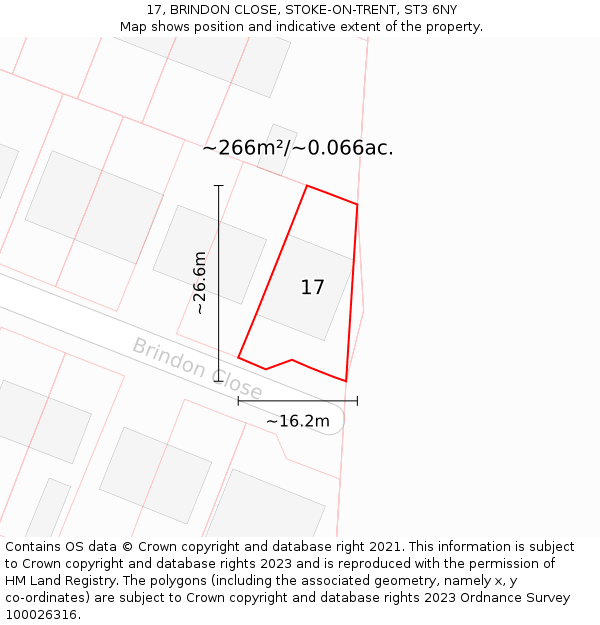 17, BRINDON CLOSE, STOKE-ON-TRENT, ST3 6NY: Plot and title map