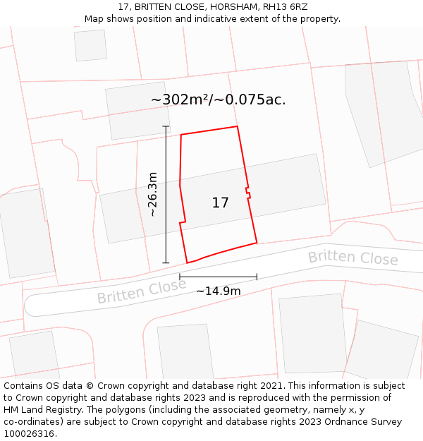 17, BRITTEN CLOSE, HORSHAM, RH13 6RZ: Plot and title map