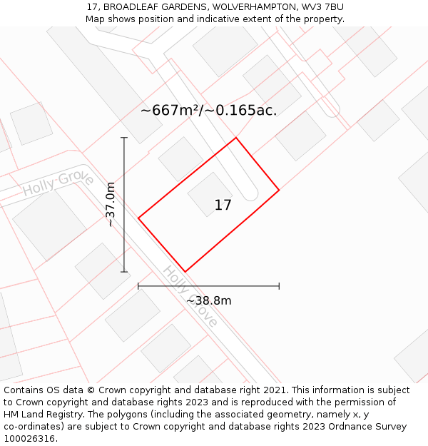 17, BROADLEAF GARDENS, WOLVERHAMPTON, WV3 7BU: Plot and title map