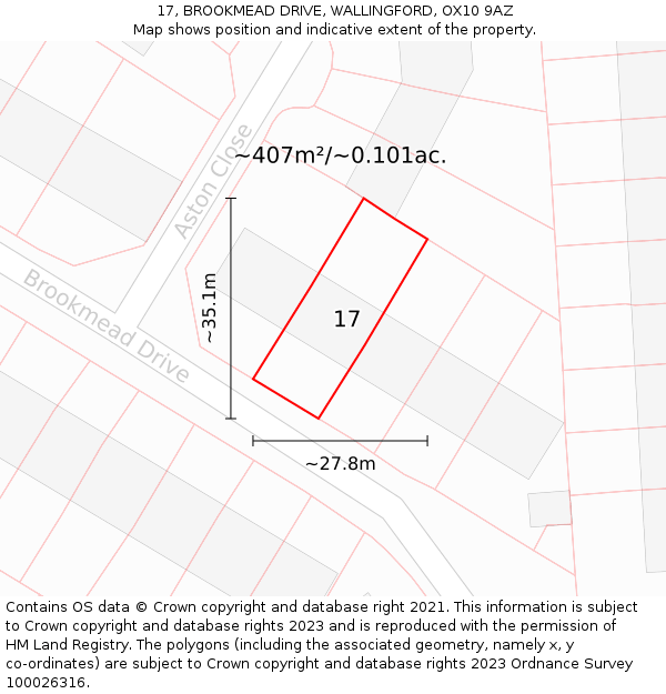 17, BROOKMEAD DRIVE, WALLINGFORD, OX10 9AZ: Plot and title map