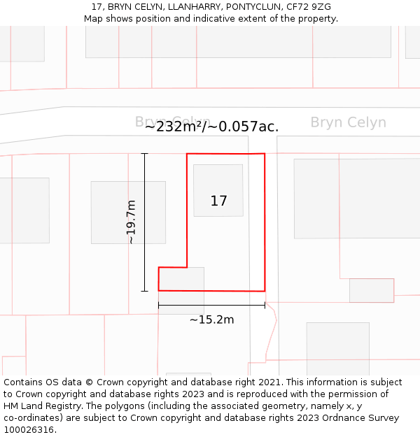 17, BRYN CELYN, LLANHARRY, PONTYCLUN, CF72 9ZG: Plot and title map