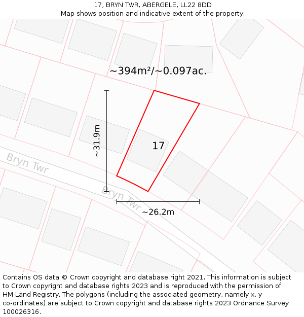 17, BRYN TWR, ABERGELE, LL22 8DD: Plot and title map