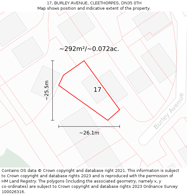 17, BURLEY AVENUE, CLEETHORPES, DN35 0TH: Plot and title map