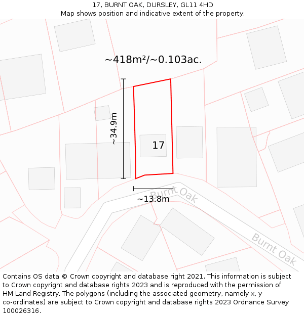 17, BURNT OAK, DURSLEY, GL11 4HD: Plot and title map