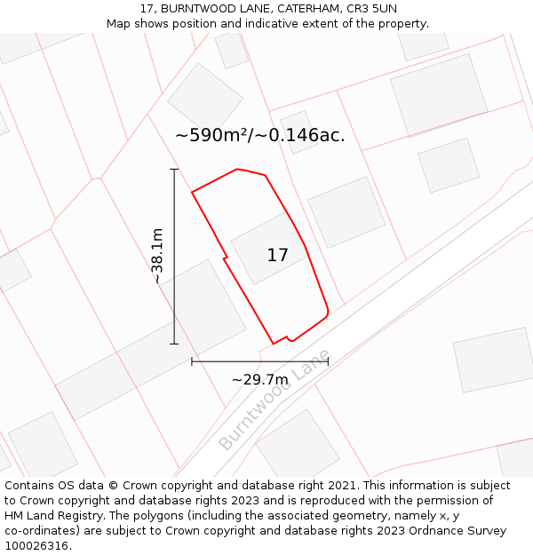 17, BURNTWOOD LANE, CATERHAM, CR3 5UN: Plot and title map