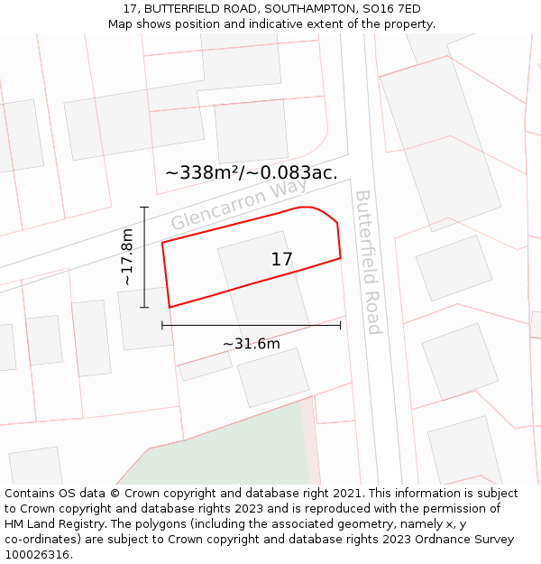 17, BUTTERFIELD ROAD, SOUTHAMPTON, SO16 7ED: Plot and title map