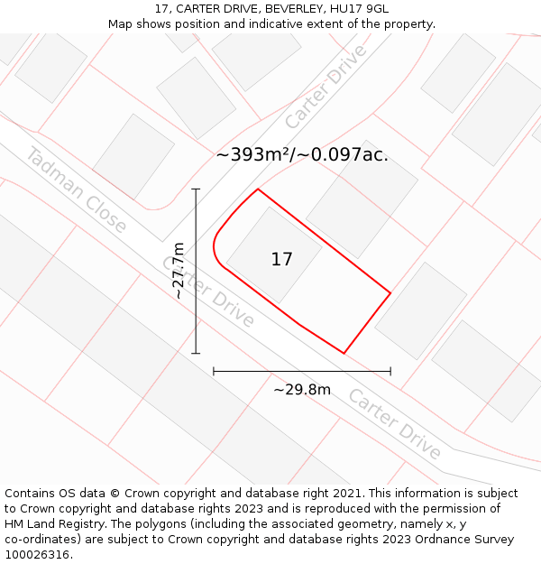 17, CARTER DRIVE, BEVERLEY, HU17 9GL: Plot and title map