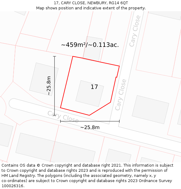 17, CARY CLOSE, NEWBURY, RG14 6QT: Plot and title map