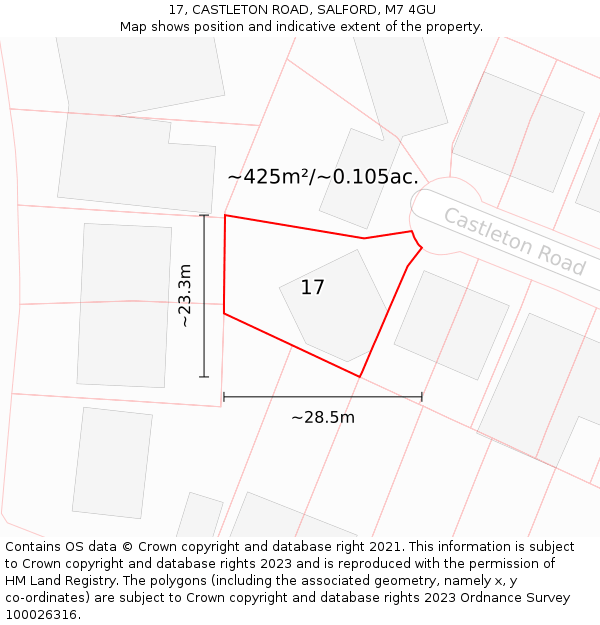 17, CASTLETON ROAD, SALFORD, M7 4GU: Plot and title map