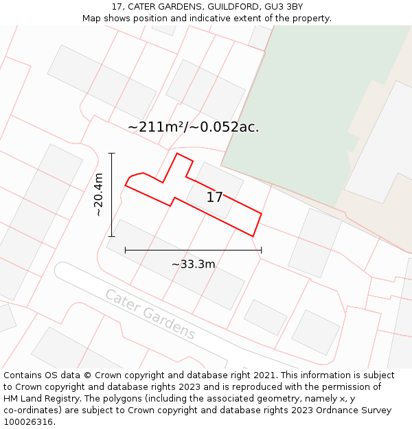 17, CATER GARDENS, GUILDFORD, GU3 3BY: Plot and title map