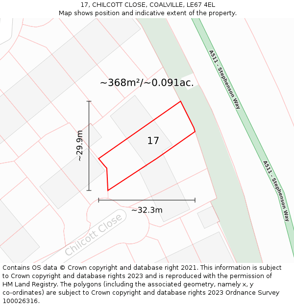 17, CHILCOTT CLOSE, COALVILLE, LE67 4EL: Plot and title map