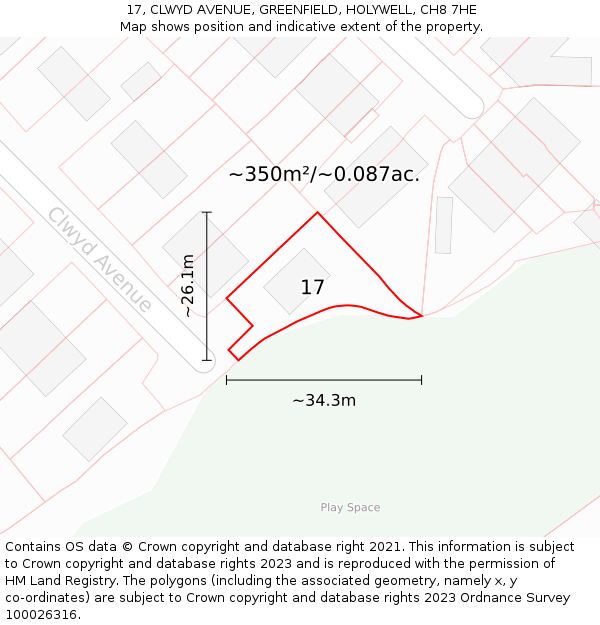 17, CLWYD AVENUE, GREENFIELD, HOLYWELL, CH8 7HE: Plot and title map