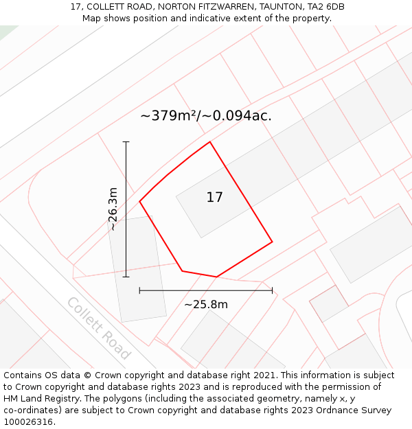 17, COLLETT ROAD, NORTON FITZWARREN, TAUNTON, TA2 6DB: Plot and title map