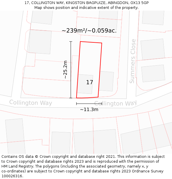 17, COLLINGTON WAY, KINGSTON BAGPUIZE, ABINGDON, OX13 5GP: Plot and title map